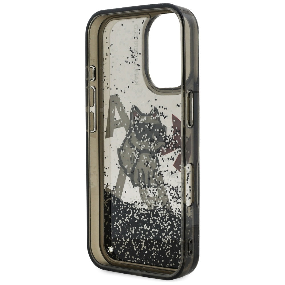 Pouzdro MagSafe pro Apple iPhone 16, Karl Lagerfeld, Liquid Glitter Choupette Logo, Černá