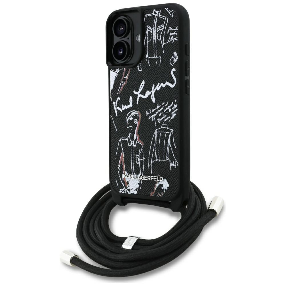 Pouzdro MagSafe pro Apple iPhone 16, Karl Lagerfeld, Saffiano Crossbody, Černá