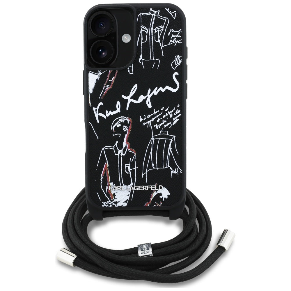 Pouzdro MagSafe pro Apple iPhone 16, Karl Lagerfeld, Saffiano Crossbody, Černá
