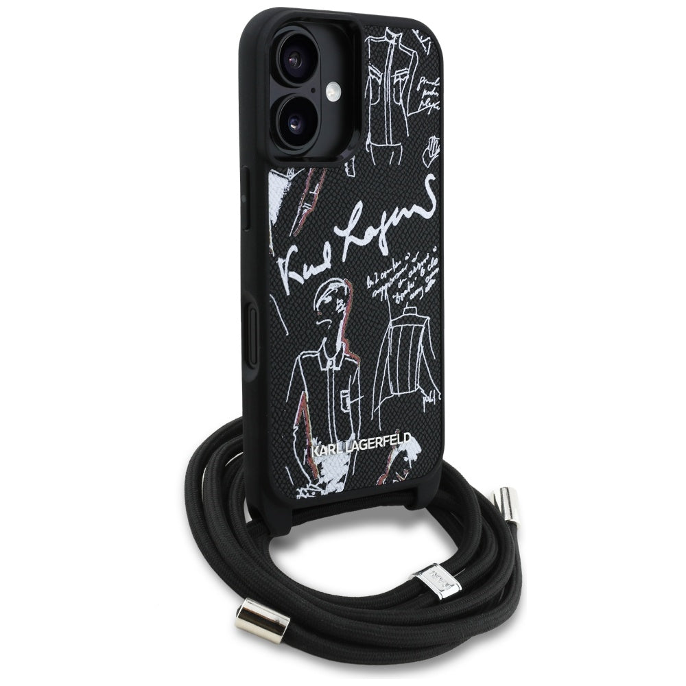 Pouzdro MagSafe pro Apple iPhone 16, Karl Lagerfeld, Saffiano Crossbody, Černá