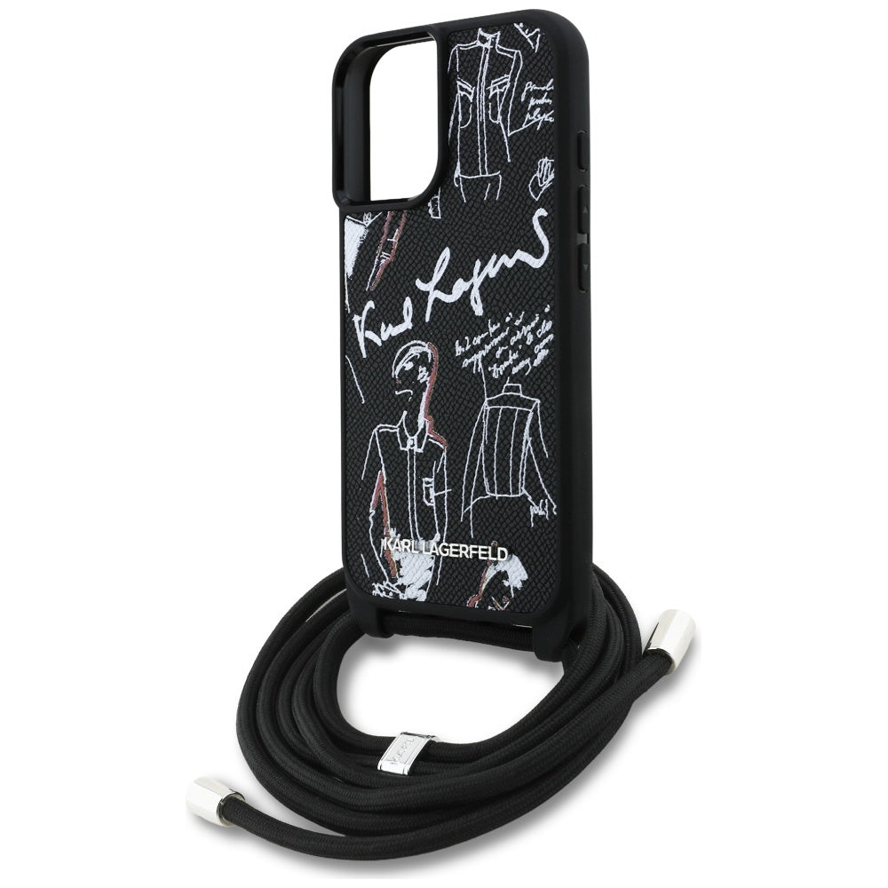 Pouzdro MagSafe pro Apple iPhone 16, Karl Lagerfeld, Saffiano Crossbody, Černá