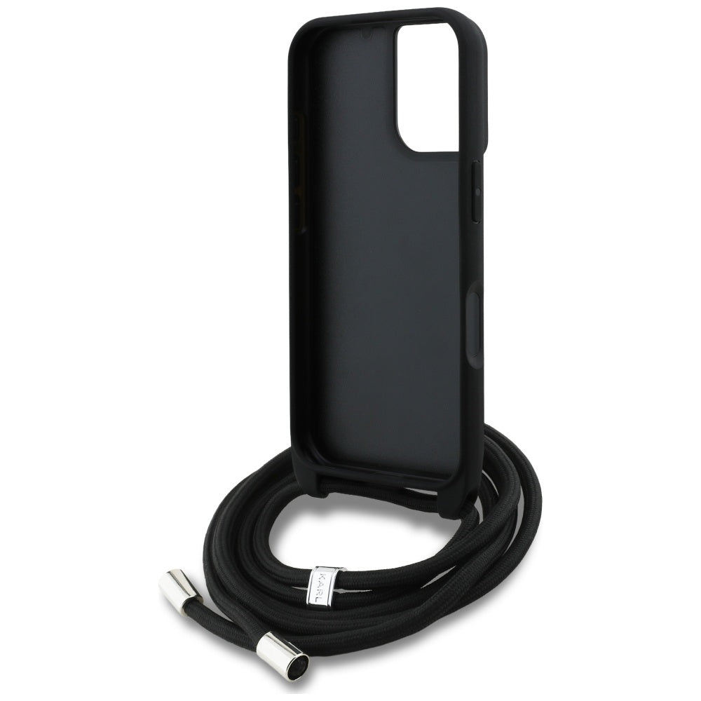Pouzdro MagSafe pro Apple iPhone 16, Karl Lagerfeld, Saffiano Crossbody, Černá