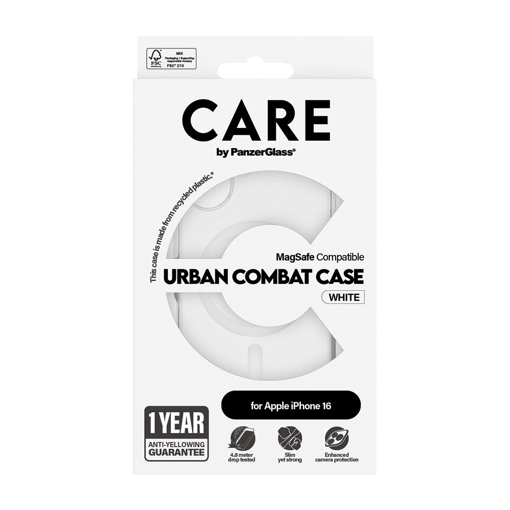 Pouzdro MagSafe pro Apple iPhone 16, PanzerGlass, Care Urban Combat, Bílá Transparentní