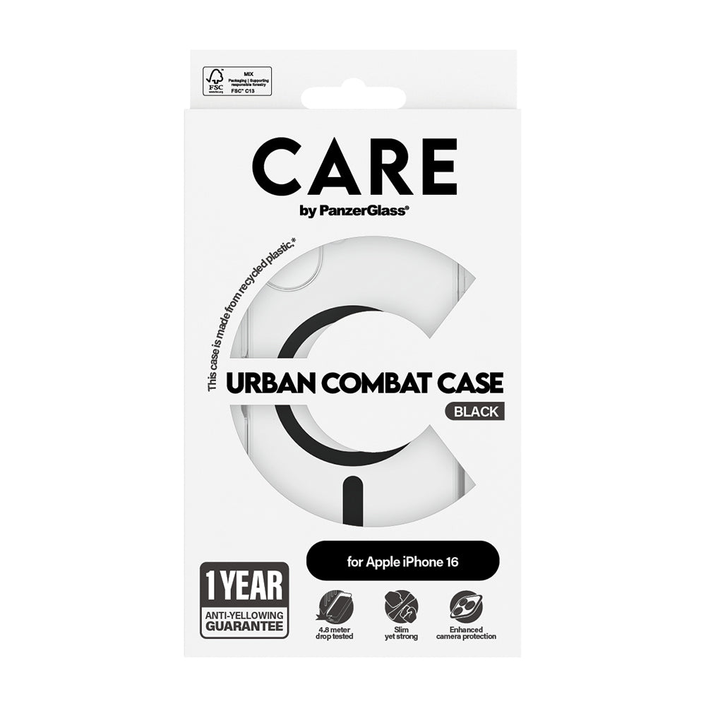 Pouzdro MagSafe pro Apple iPhone 16, PanzerGlass, Care Urban Combat, Černá průhlednost