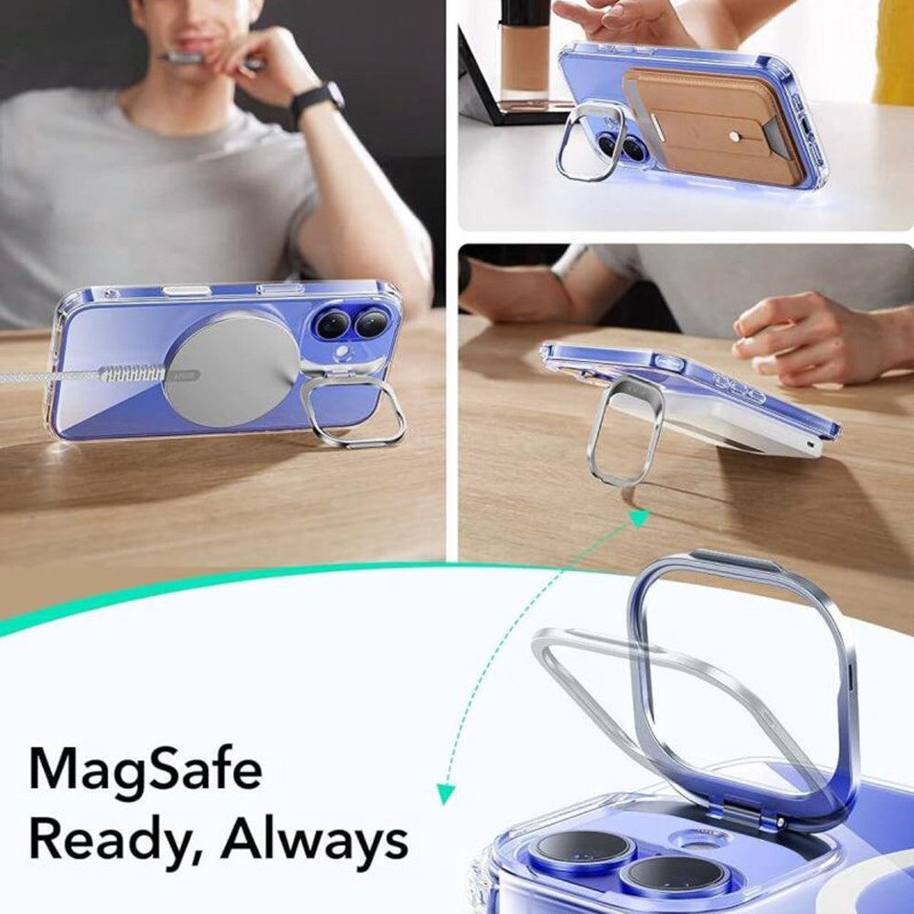 Pouzdro MagSafe pro Apple iPhone 16 Plus, ESR, Classic Hybrid Kickstand Slide, Průhledné