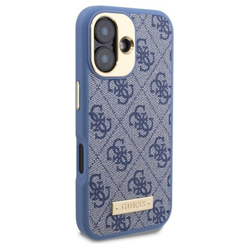 Pouzdro MagSafe pro Apple iPhone 16 Plus, Guess, 4G Logo Plate, Modrá