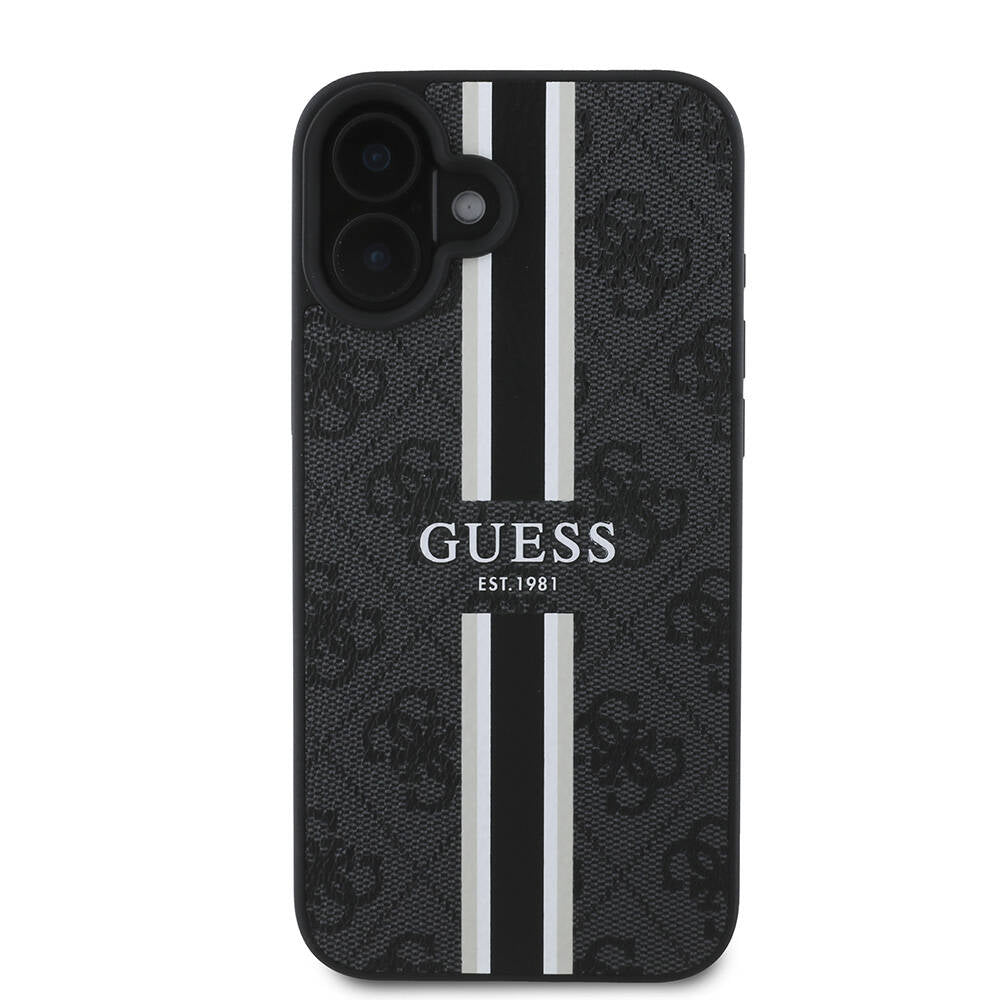 Pouzdro MagSafe pro Apple iPhone 16 Plus, Guess, 4G Printed Stripes, Černá