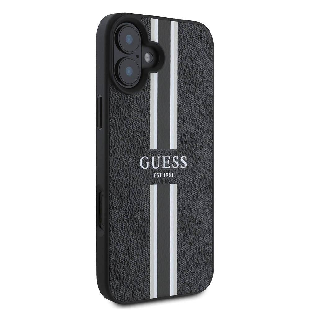 Pouzdro MagSafe pro Apple iPhone 16 Plus, Guess, 4G Printed Stripes, Černá