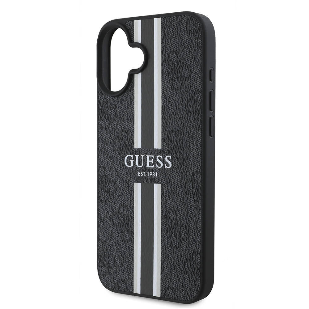 Pouzdro MagSafe pro Apple iPhone 16 Plus, Guess, 4G Printed Stripes, Černá