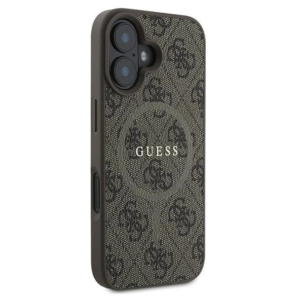 Pouzdro MagSafe pro Apple iPhone 16 Plus, Guess, 4G Ring Classic Logo, hnědá