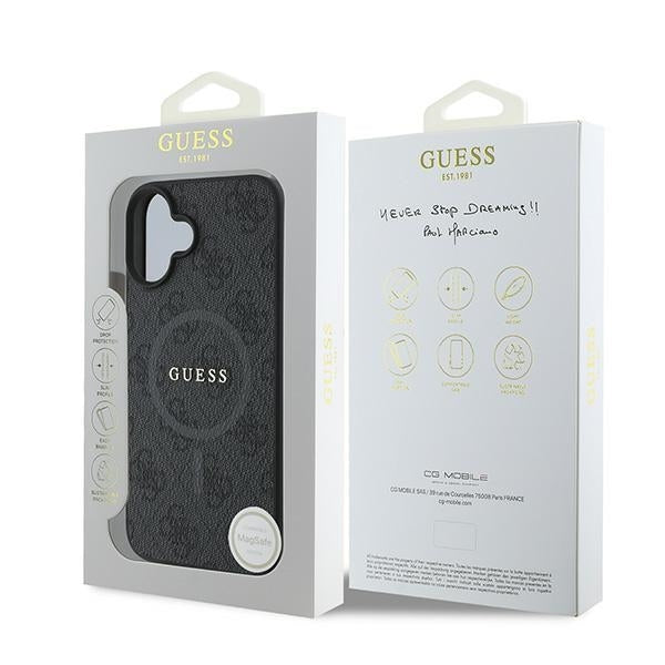 Pouzdro MagSafe pro Apple iPhone 16 Plus, Guess, 4G Ring Classic Logo, Černá
