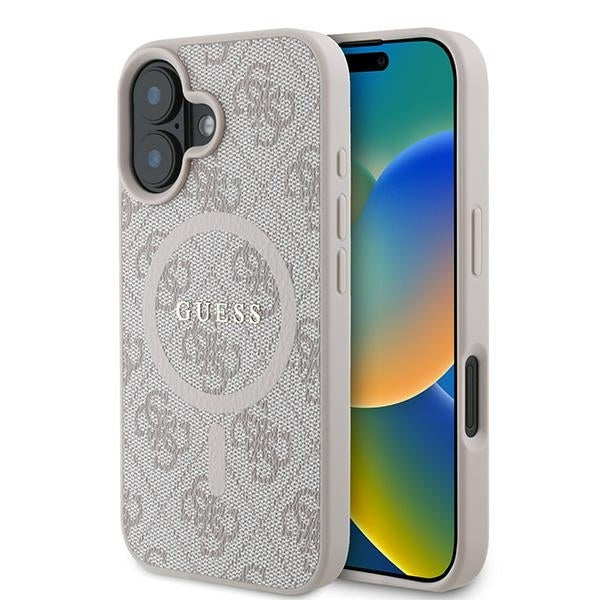 Pouzdro MagSafe pro Apple iPhone 16 Plus, Guess, 4G Ring Classic Logo, Růžové