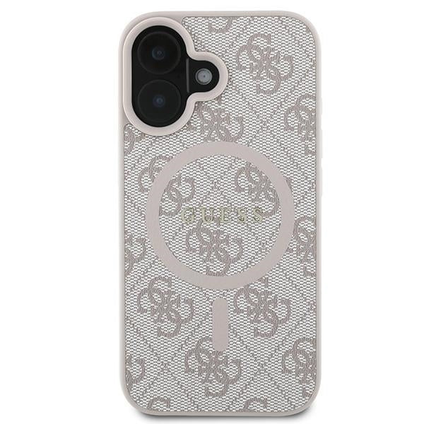 Pouzdro MagSafe pro Apple iPhone 16 Plus, Guess, 4G Ring Classic Logo, Růžové