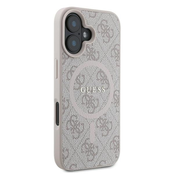 Pouzdro MagSafe pro Apple iPhone 16 Plus, Guess, 4G Ring Classic Logo, Růžové