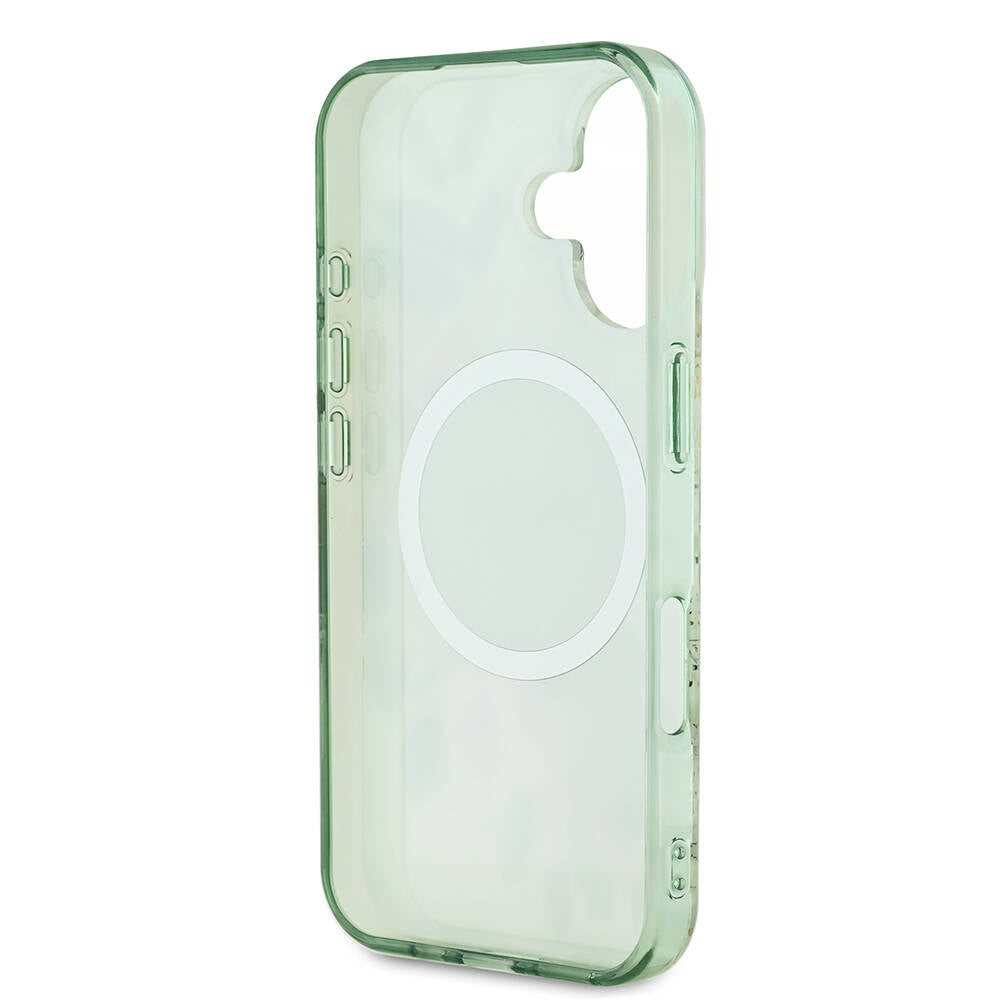 Pouzdro MagSafe pro Apple iPhone 16 Plus, Guess, IML Flower & Tonal Circle, Zelená