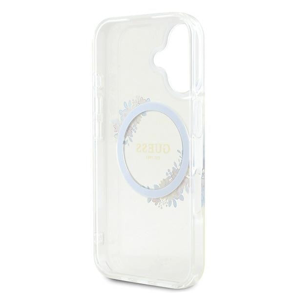 Pouzdro MagSafe pro Apple iPhone 16 Plus, Guess, IML Flowers Wreath, Průhledné