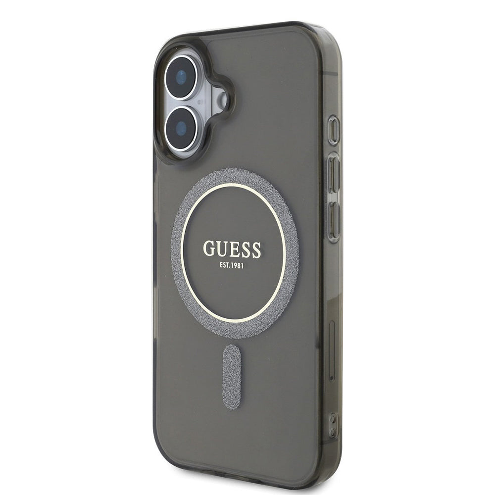 Pouzdro MagSafe pro Apple iPhone 16 Plus, Guess, IML Glitter Circle, Černá