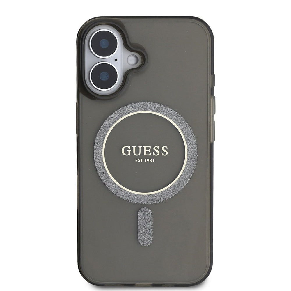 Pouzdro MagSafe pro Apple iPhone 16 Plus, Guess, IML Glitter Circle, Černá