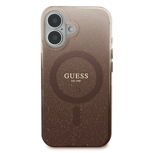 Pouzdro MagSafe pro Apple iPhone 16 Plus, Guess, IML Glitter Gradient, Hnědá