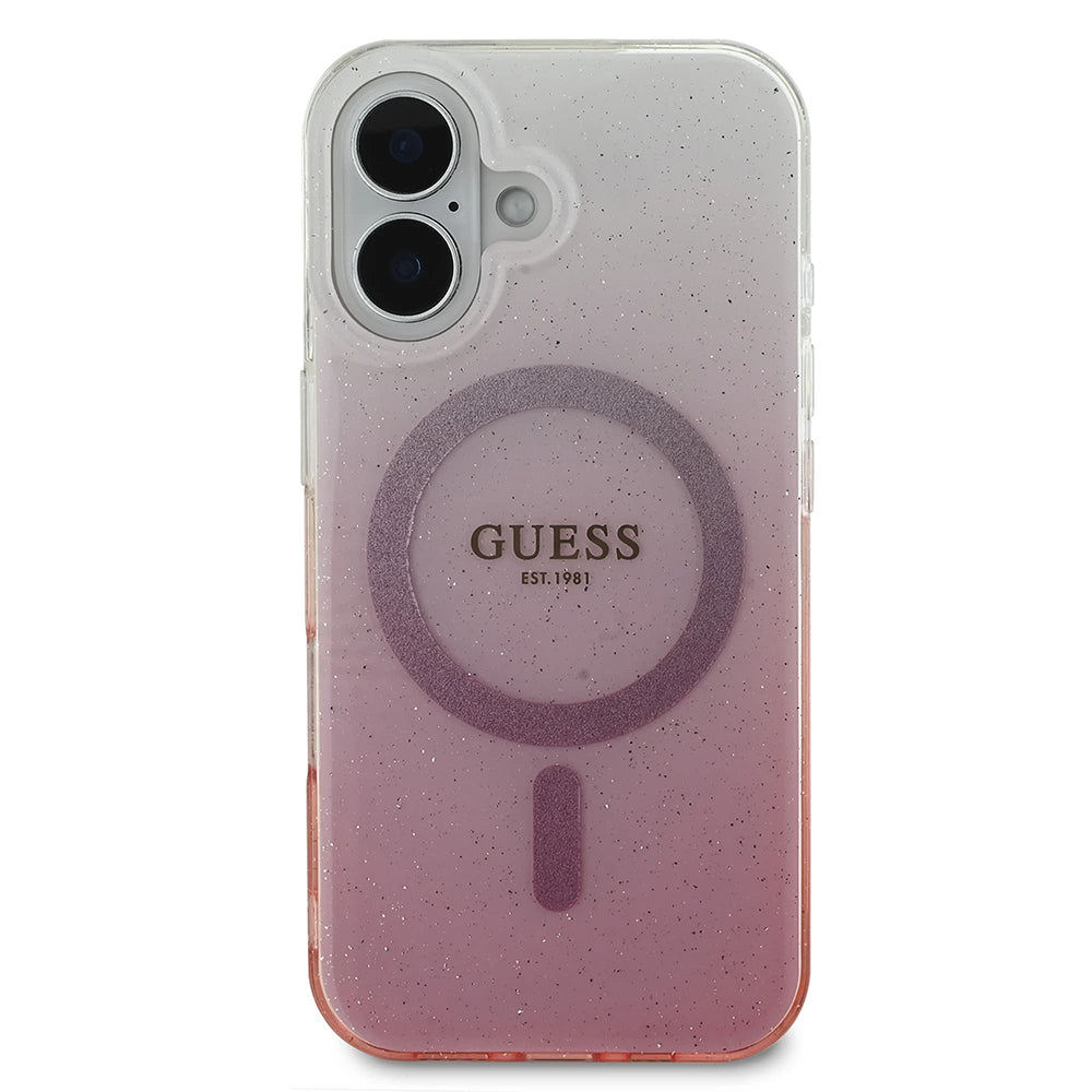 Pouzdro MagSafe pro Apple iPhone 16 Plus, Guess, IML Glitter Gradient, Růžové