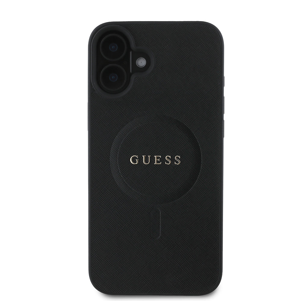 Pouzdro MagSafe pro Apple iPhone 16 Plus, Guess, Saffiano Classic Logo, Černá