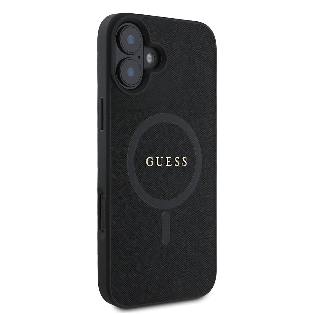 Pouzdro MagSafe pro Apple iPhone 16 Plus, Guess, Saffiano Classic Logo, Černá