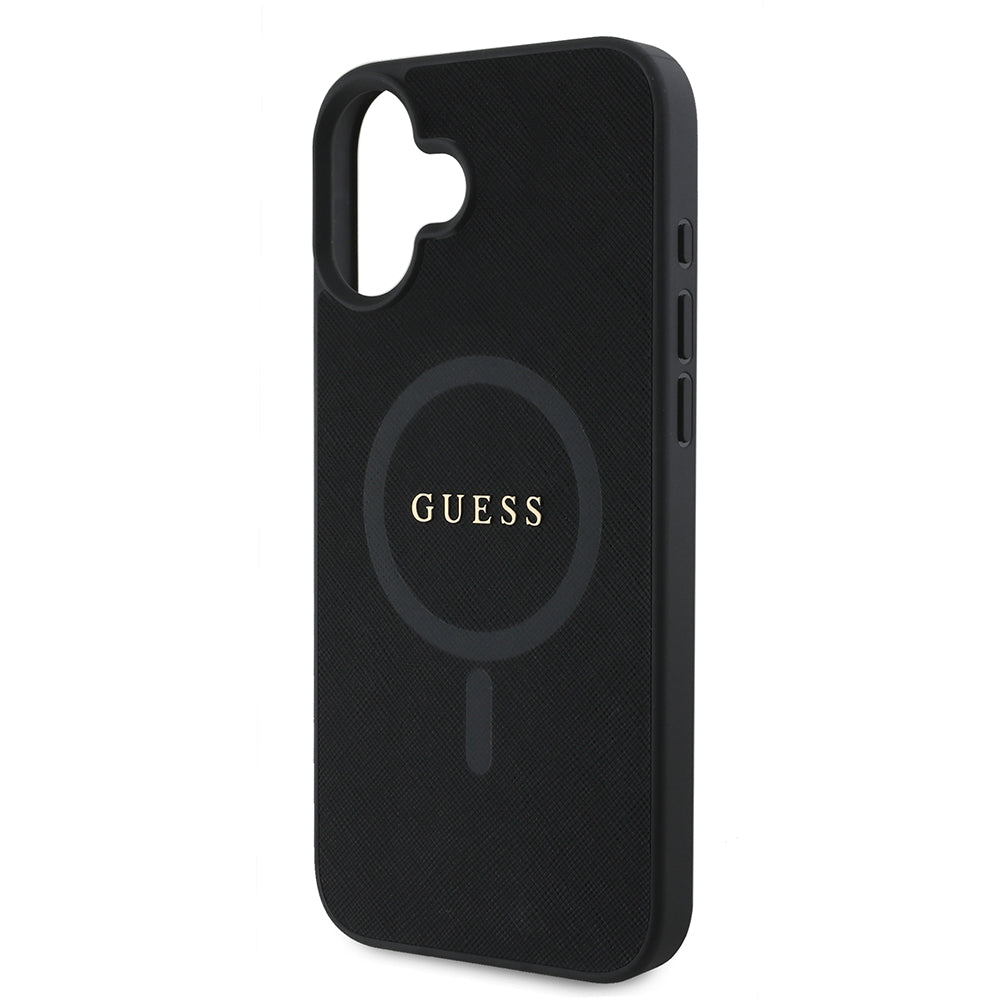 Pouzdro MagSafe pro Apple iPhone 16 Plus, Guess, Saffiano Classic Logo, Černá