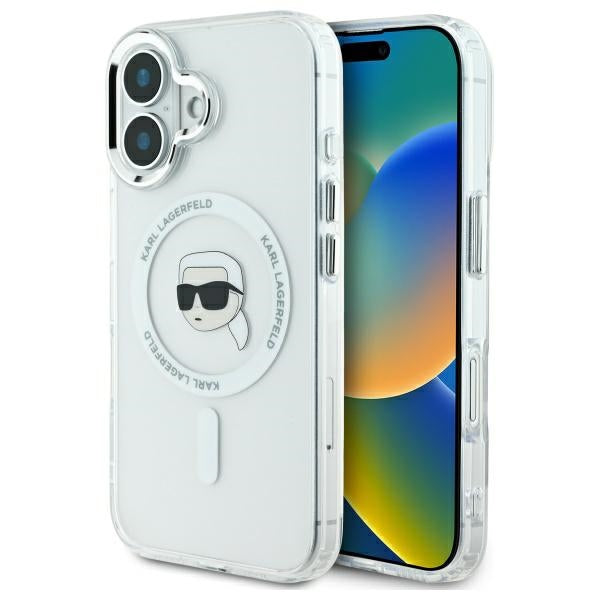 Pouzdro MagSafe pro Apple iPhone 16 Plus, Karl Lagerfeld, IML Karl's Head, Bílá
