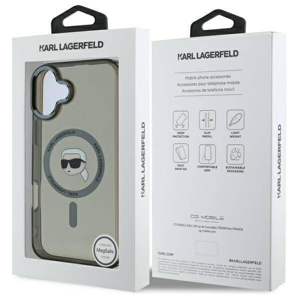 MagSafe Case for Apple iPhone 16 Plus, Karl Lagerfeld, IML Karl's Head, Black