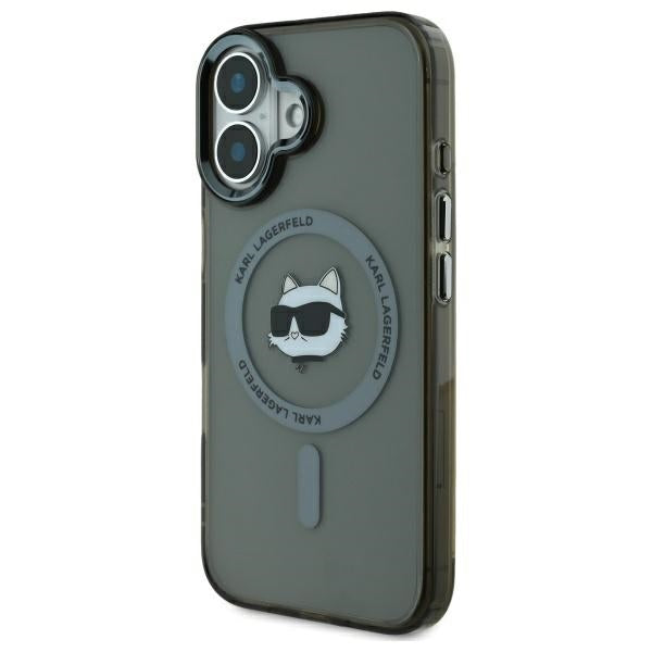 MagSafe Case for Apple iPhone 16 Plus, Karl Lagerfeld, IML Metal Choupette's Head, Black