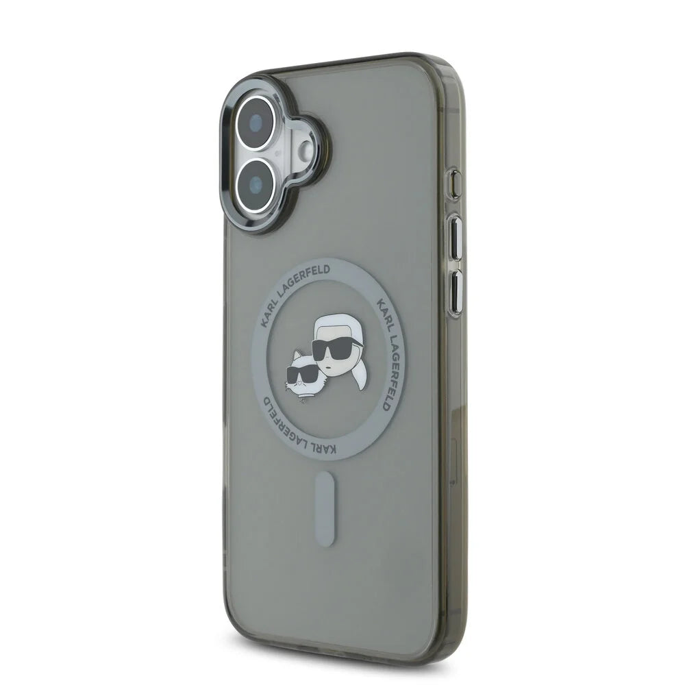 Pouzdro MagSafe pro Apple iPhone 16 Plus, Karl Lagerfeld, IML Metal Karl & Choupette's Heads, Černá