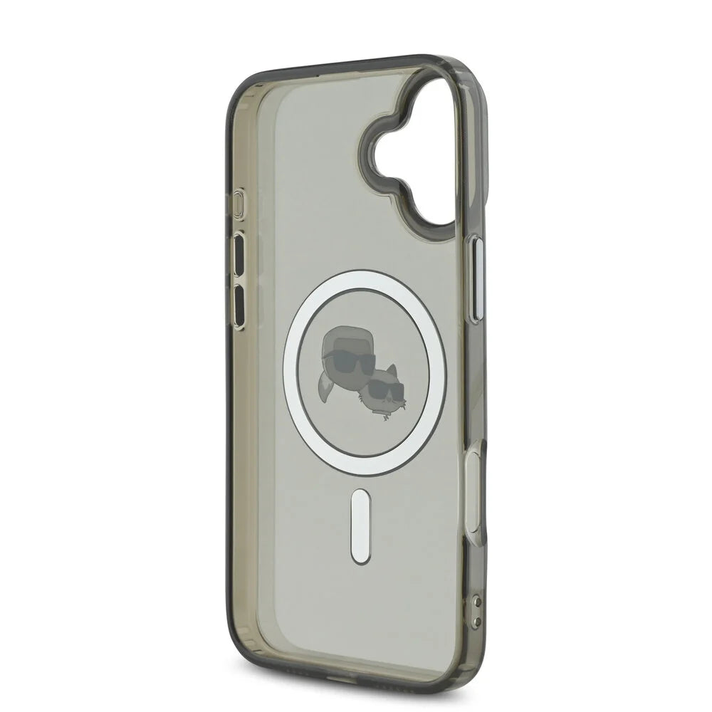 Pouzdro MagSafe pro Apple iPhone 16 Plus, Karl Lagerfeld, IML Metal Karl & Choupette's Heads, Černá