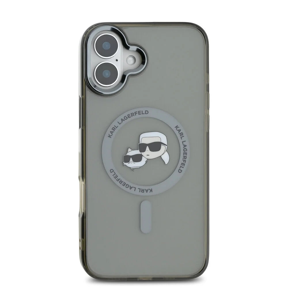 Pouzdro MagSafe pro Apple iPhone 16 Plus, Karl Lagerfeld, IML Metal Karl & Choupette's Heads, Černá