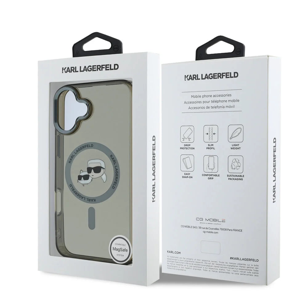 Pouzdro MagSafe pro Apple iPhone 16 Plus, Karl Lagerfeld, IML Metal Karl & Choupette's Heads, Černá