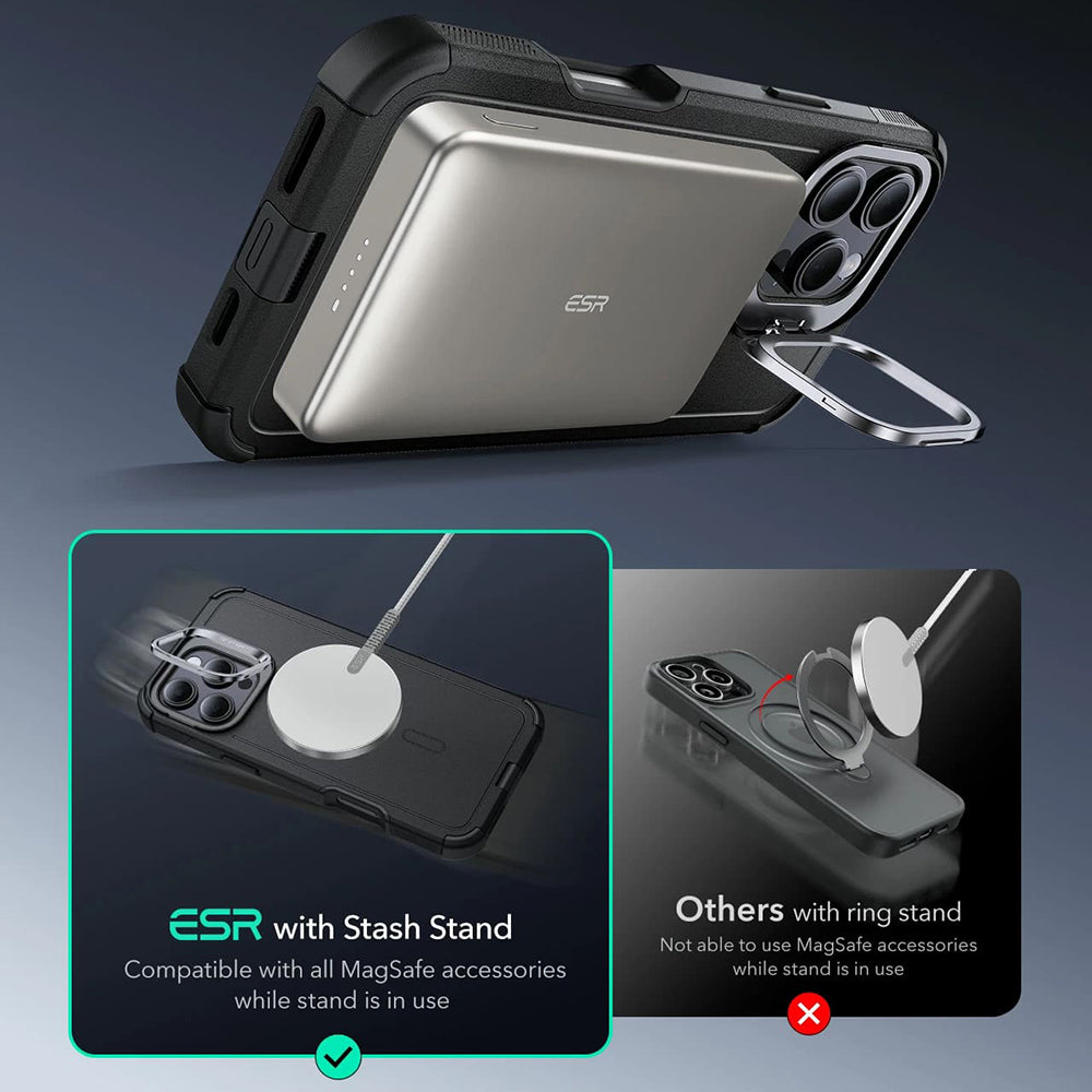 Pouzdro MagSafe pro Apple iPhone 16 Pro, ESR, Cyber Armor Kickstand, Černá