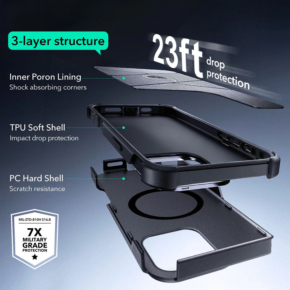 Pouzdro MagSafe pro Apple iPhone 16 Pro, ESR, Cyber Armor Kickstand, Černá