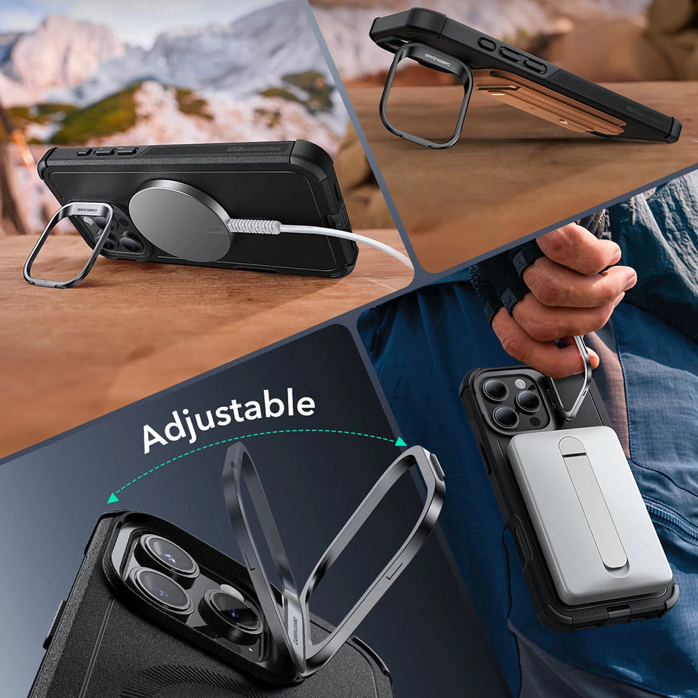 Pouzdro MagSafe pro Apple iPhone 16 Pro, ESR, Cyber Armor Kickstand, Černá