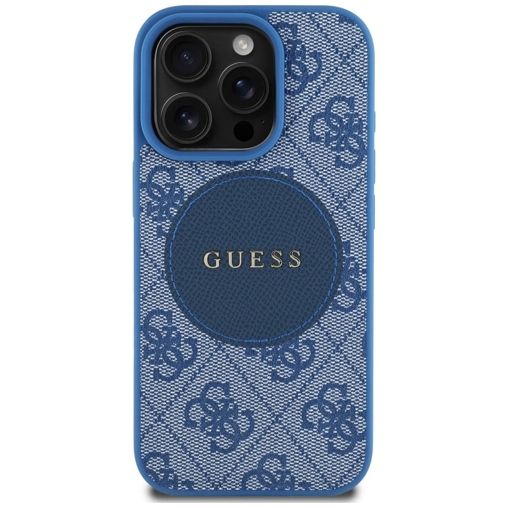Pouzdro MagSafe pro Apple iPhone 16 Pro, Guess, 4G Circle Classic Logo, Modrá