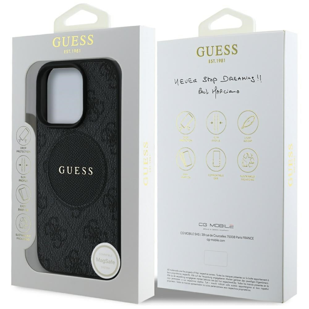 Pouzdro MagSafe pro Apple iPhone 16 Pro, Guess, 4G Circle Classic Logo, Černá