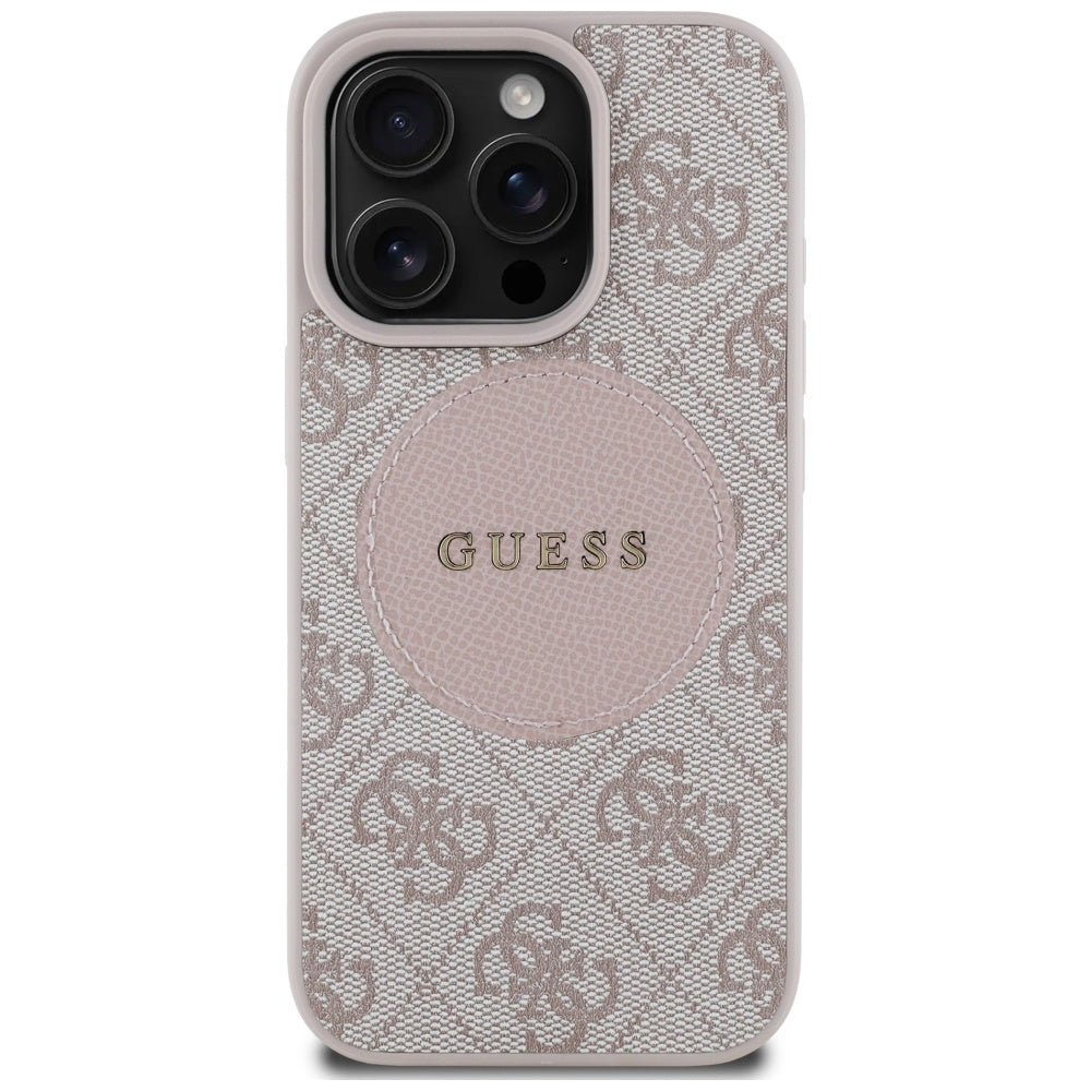 Pouzdro MagSafe pro Apple iPhone 16 Pro, Guess, 4G Circle Classic Logo, Růžové