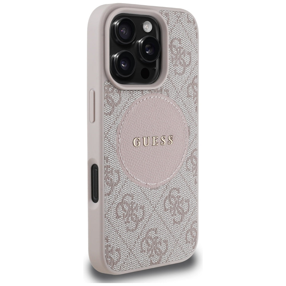 Pouzdro MagSafe pro Apple iPhone 16 Pro, Guess, 4G Circle Classic Logo, Růžové