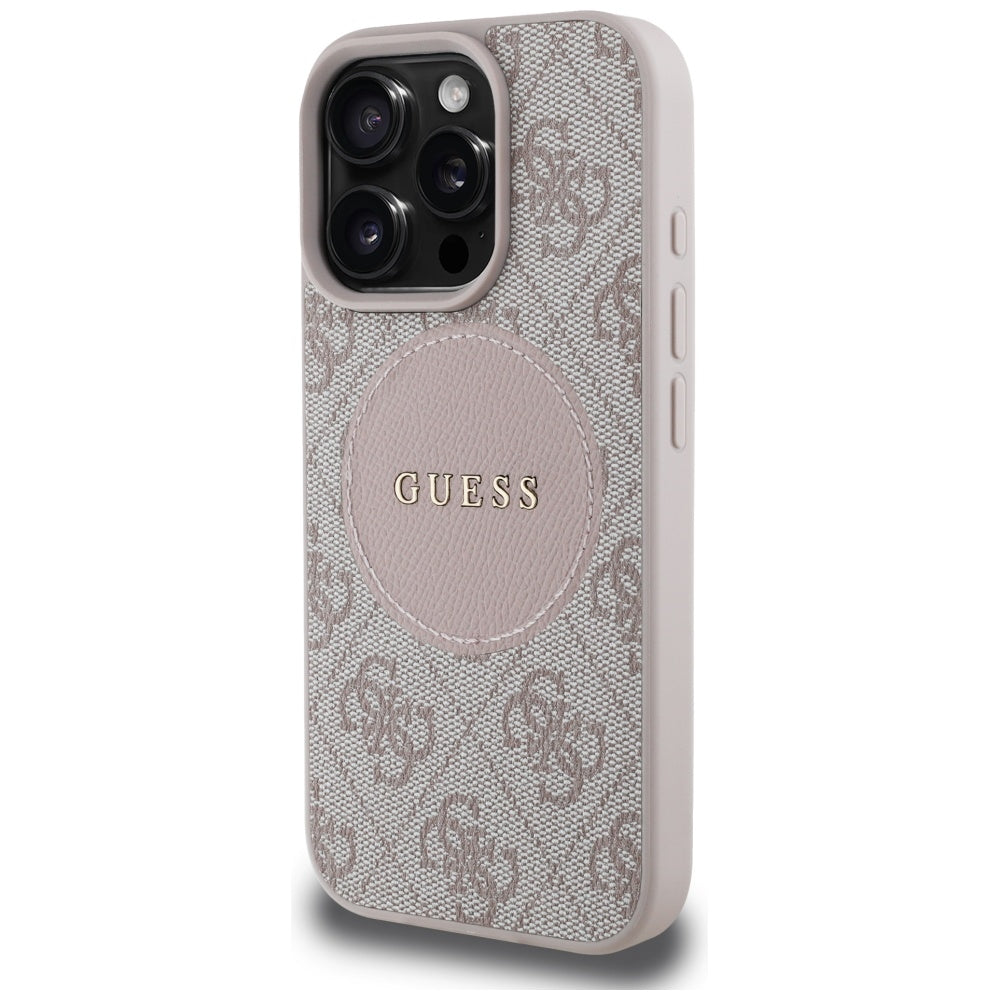 Pouzdro MagSafe pro Apple iPhone 16 Pro, Guess, 4G Circle Classic Logo, Růžové