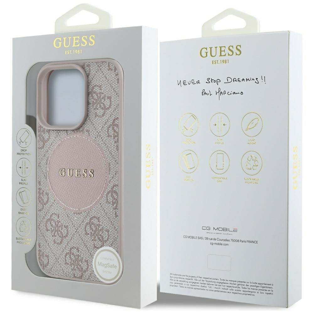 Pouzdro MagSafe pro Apple iPhone 16 Pro, Guess, 4G Circle Classic Logo, Růžové