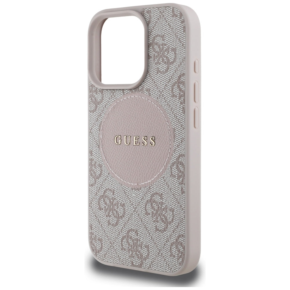 Pouzdro MagSafe pro Apple iPhone 16 Pro, Guess, 4G Circle Classic Logo, Růžové