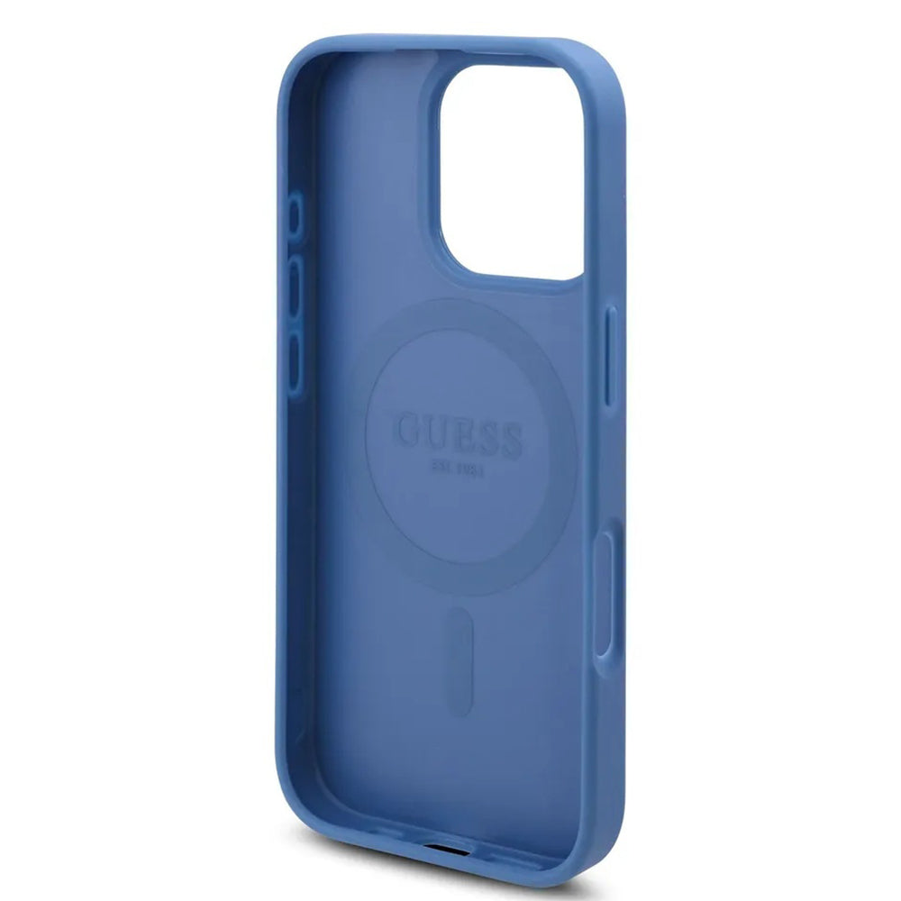 Pouzdro MagSafe pro Apple iPhone 16 Pro, Guess, 4G Flowers Print, Modrá
