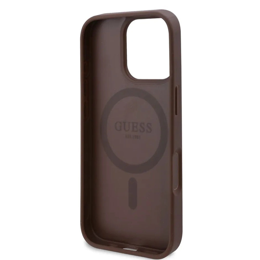 Pouzdro MagSafe pro Apple iPhone 16 Pro, Guess, 4G Flowers Print, Hnědá