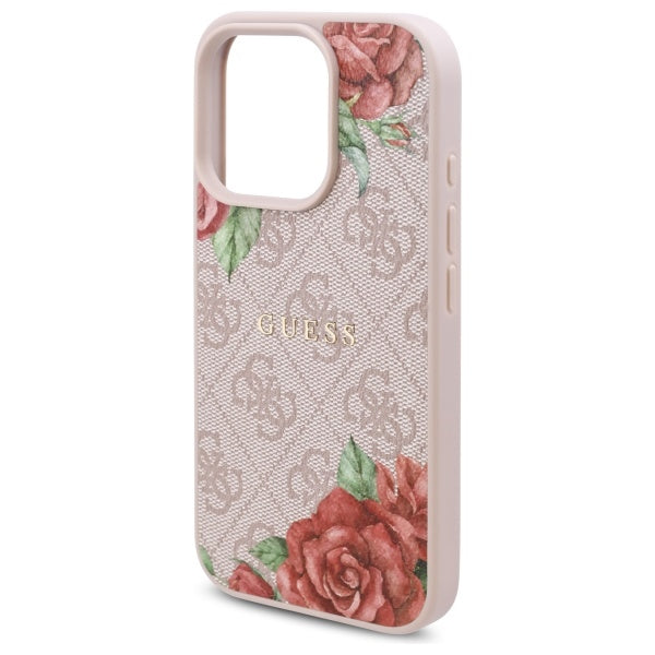 Pouzdro MagSafe pro Apple iPhone 16 Pro, Guess, 4G Flowers Print, Růžové