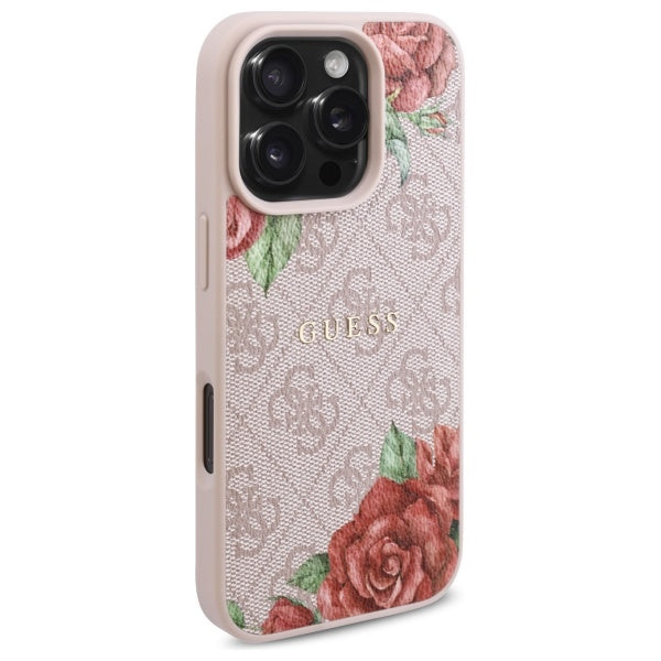 Pouzdro MagSafe pro Apple iPhone 16 Pro, Guess, 4G Flowers Print, Růžové