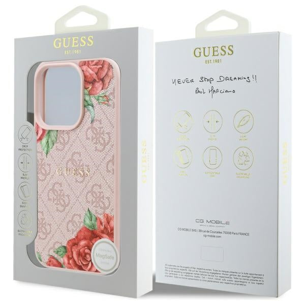Pouzdro MagSafe pro Apple iPhone 16 Pro, Guess, 4G Flowers Print, Růžové
