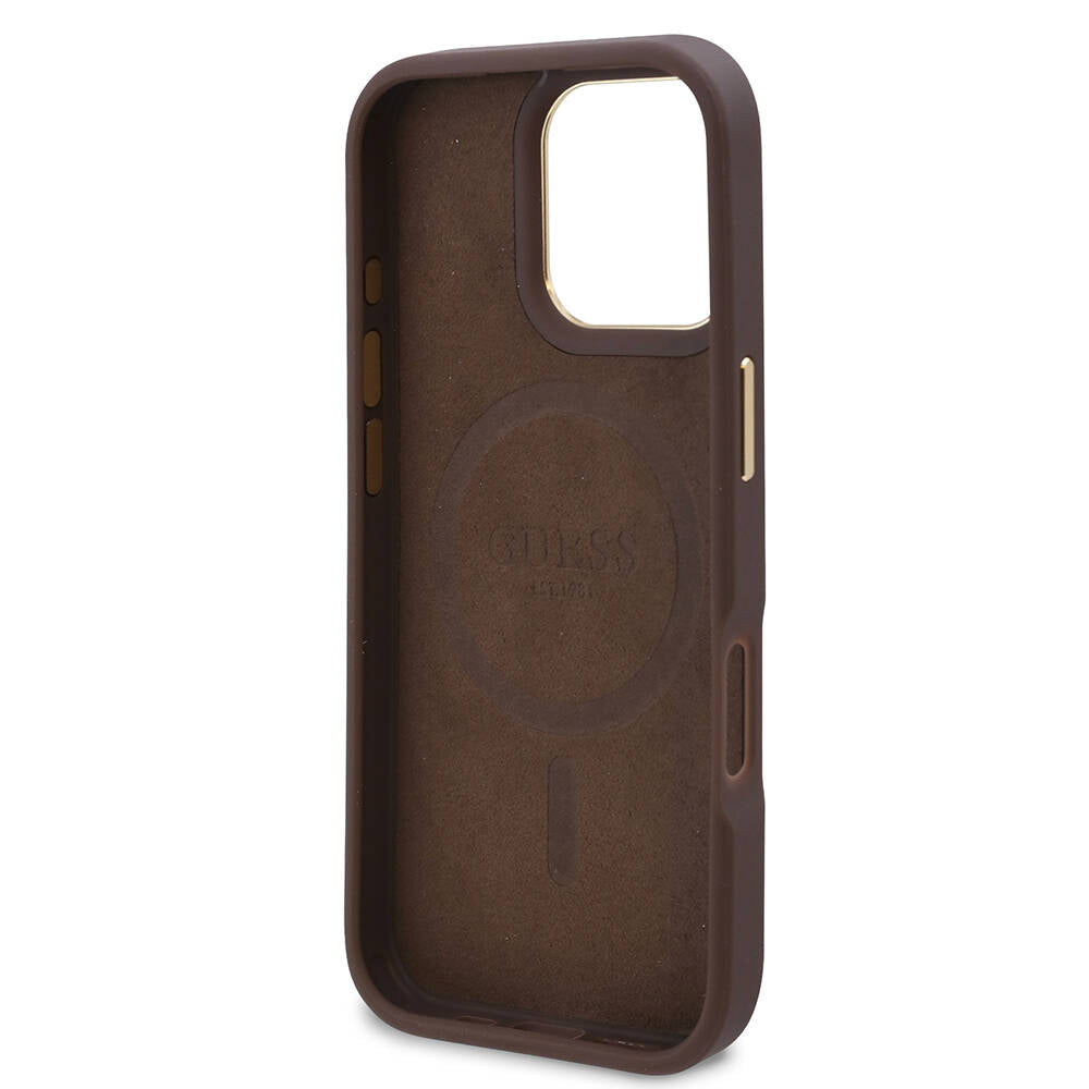 Pouzdro MagSafe pro Apple iPhone 16 Pro, Guess, 4G Logo Plate, černé